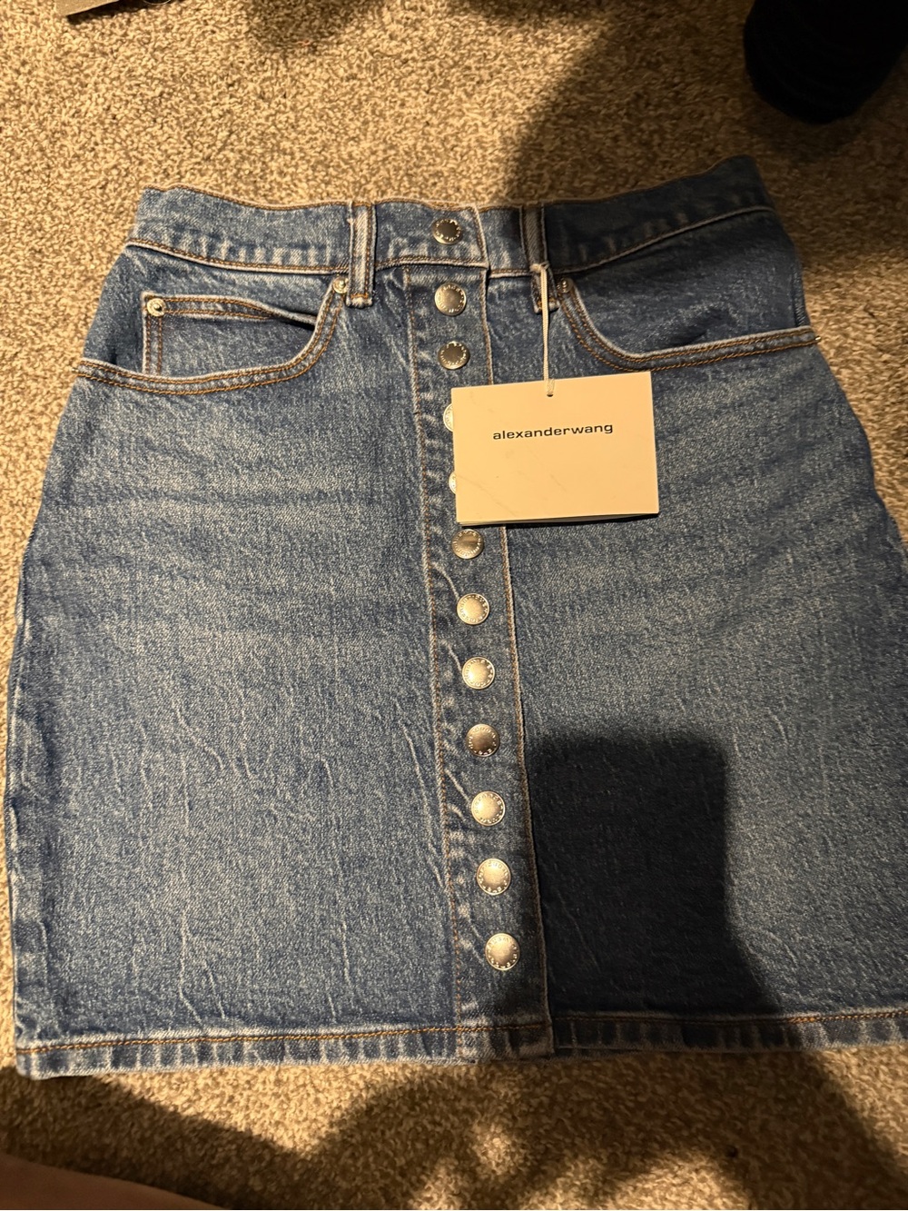 Alexander Wang Indigo Denim Button-Front Mini Skirt